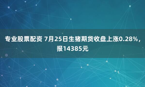 专业股票配资 7月25日生猪期货收盘上涨0.28%，报14385元